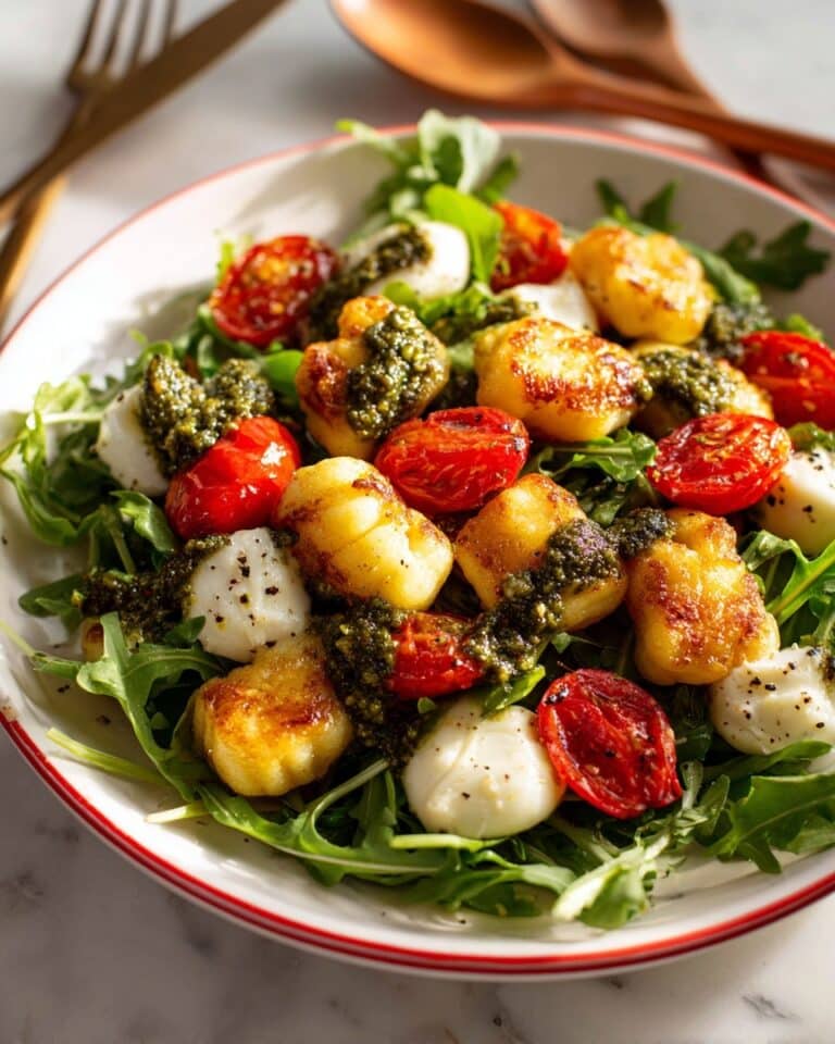 Roasted Gnocchi Salad with Basil Pesto, Tomatoes, Mozzarella, and Arugula Recipe