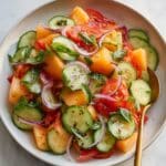 Cantaloupe and Cucumber Salad with Red Bell Pepper and Basil Recipe