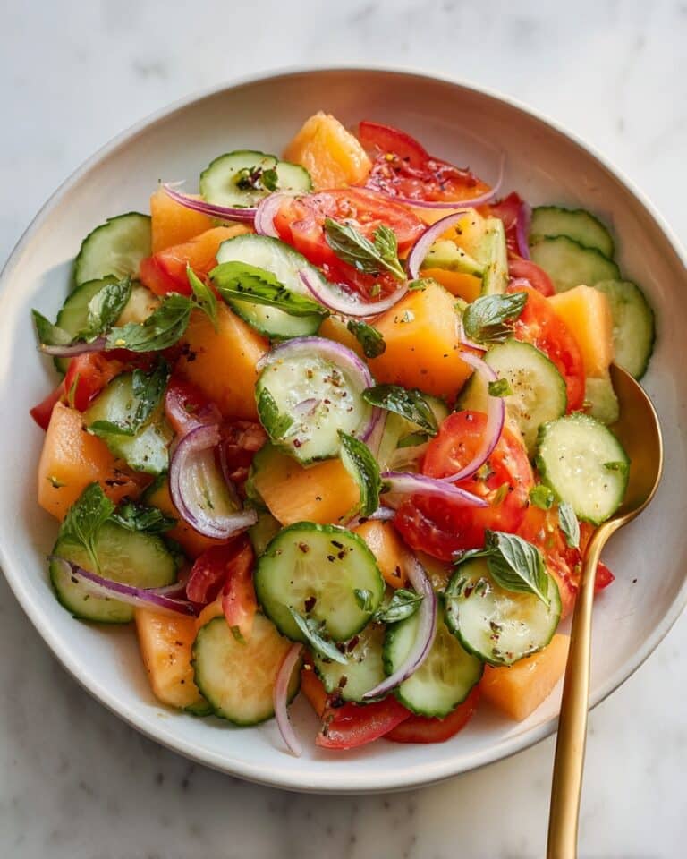 Cantaloupe and Cucumber Salad with Red Bell Pepper and Basil Recipe