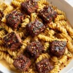 Creamy Garlic Butter Steak Bites with Spicy Cajun Alfredo Twisted Pasta Recipe