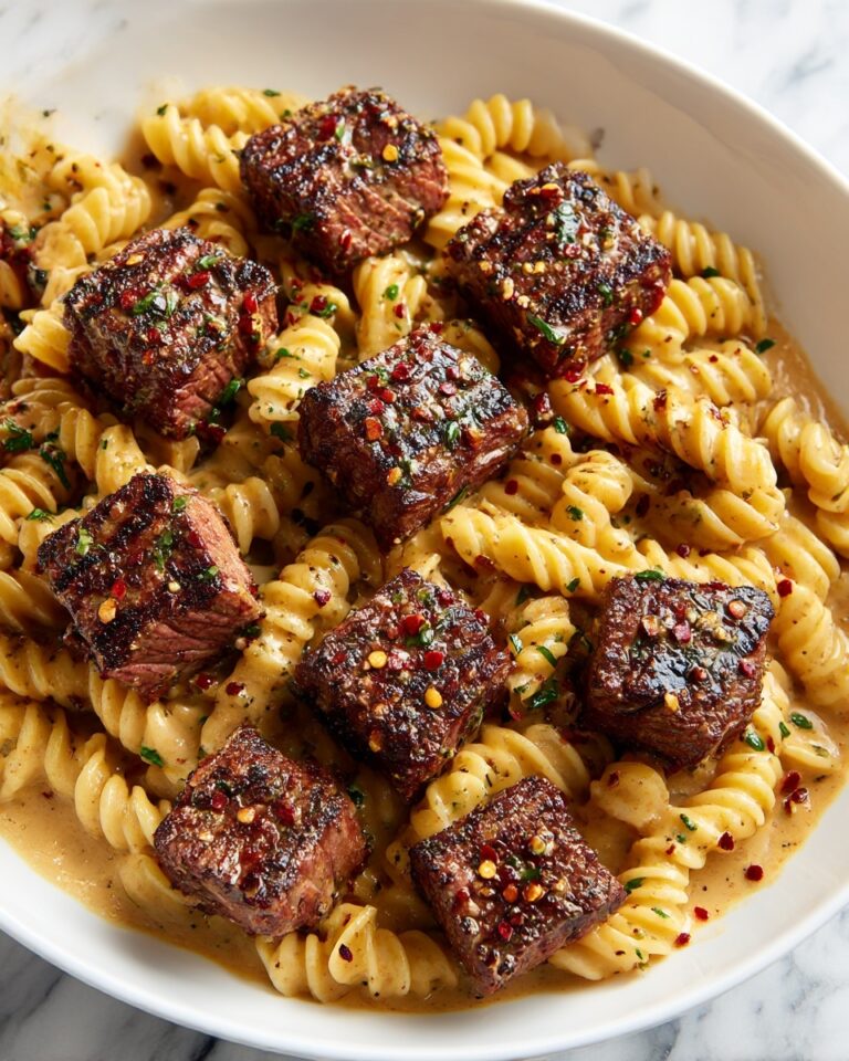 Creamy Garlic Butter Steak Bites with Spicy Cajun Alfredo Twisted Pasta Recipe