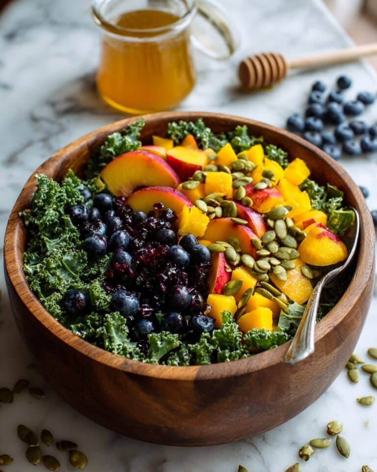 Summer Peach Blueberry Kale Salad Recipe