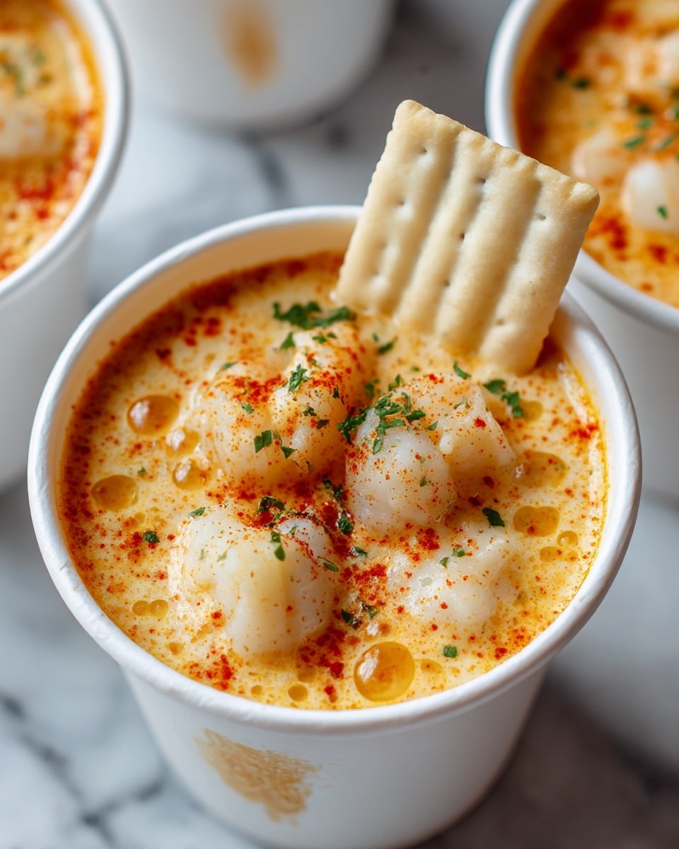 A white cup filled with a creamy orange soup with a frothy texture, topped with large chunks of white cheese or paneer sprinkled with small green herb pieces and red spice powder. The cup has a slightly crumpled rim, and in the blurred background, a similar cup is visible. The whole scene is set against a white marbled surface. photo taken with an iphone --ar 4:5 --v 7