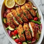 Crispy Chicken Schnitzel with Roasted Green Beans and Red Potatoes Recipe