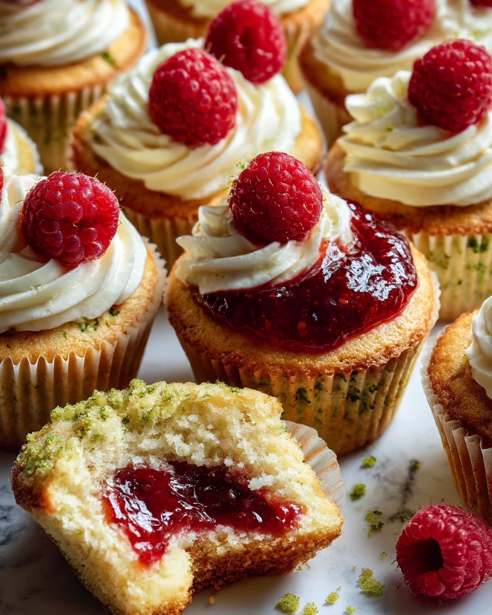 The image shows rows of cupcakes arranged tightly on a surface with a white marbled texture. The cupcakes each have a golden-yellow base with a soft texture visible. Some cupcakes are topped with a swirl of thick, smooth, creamy frosting that is off-white, piled in two rounded layers creating a soft peak. Other cupcakes have a simple top layer with a bright red jam-like filling in the center, giving a contrast to the pale cake. The overall look is neat and inviting, with a warm and cozy vibe. photo taken with an iphone --ar 4:5 --v 7