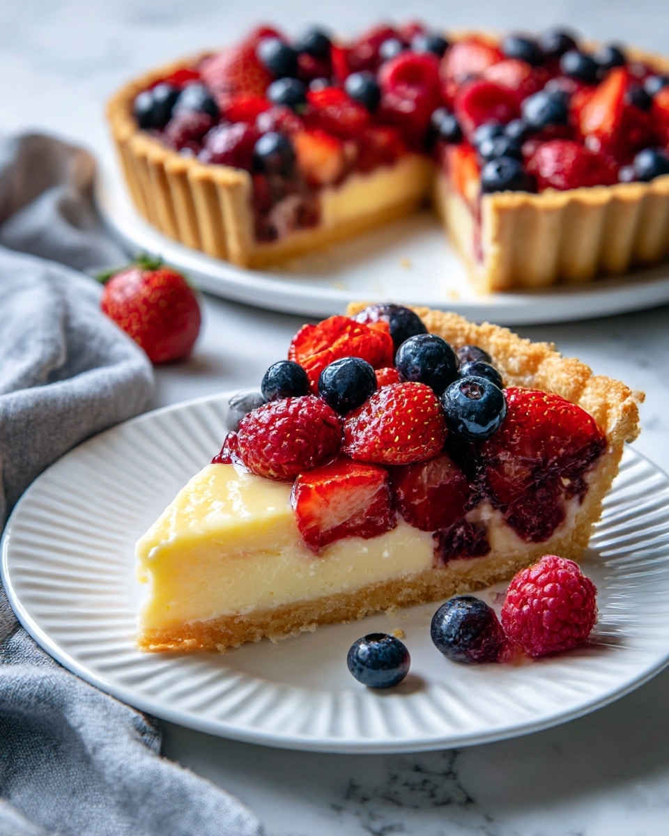 A top view of ingredients arranged on a white marbled surface, including a white bowl filled with white flour, a measuring cup with white milk, a white plate holding a rectangular block of yellow butter, a white scalloped bowl filled with fresh berries like red strawberries, blueberries, raspberries, and blackberries, a black egg holder with six brown eggs, and several small clear glass bowls containing white powders and a small glass container with brown liquid. Photo taken with an iphone --ar 4:5 --v 7