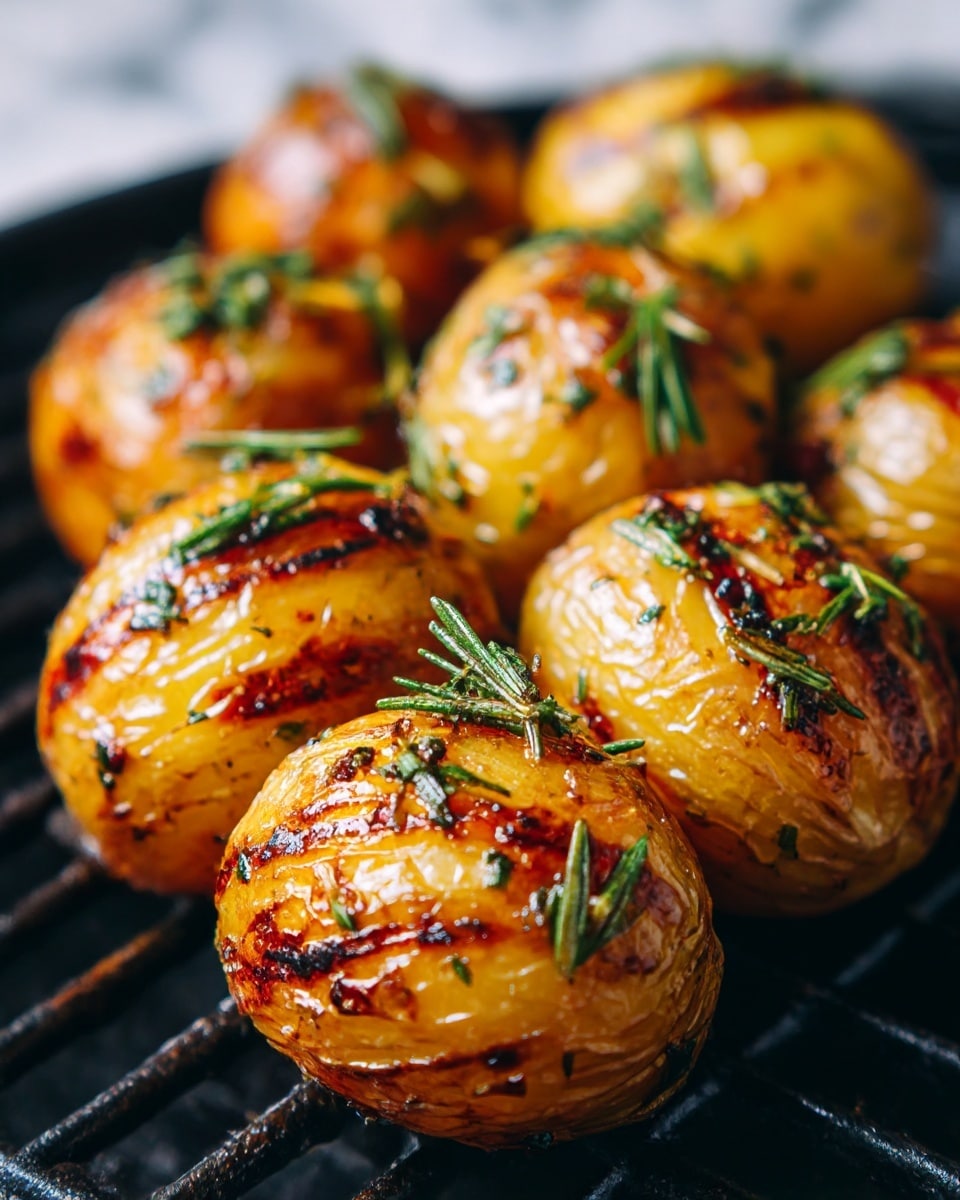 A white bowl is filled with several small, round, roasted red potatoes. Each potato has a golden-brown crispy skin with darker charred spots and a slightly rough texture showing seasoning. The potatoes sit close together, with some shining under the light, highlighting their roasted, oily surfaces. The image is set on a white marbled surface. photo taken with an iphone --ar 4:5 --v 7