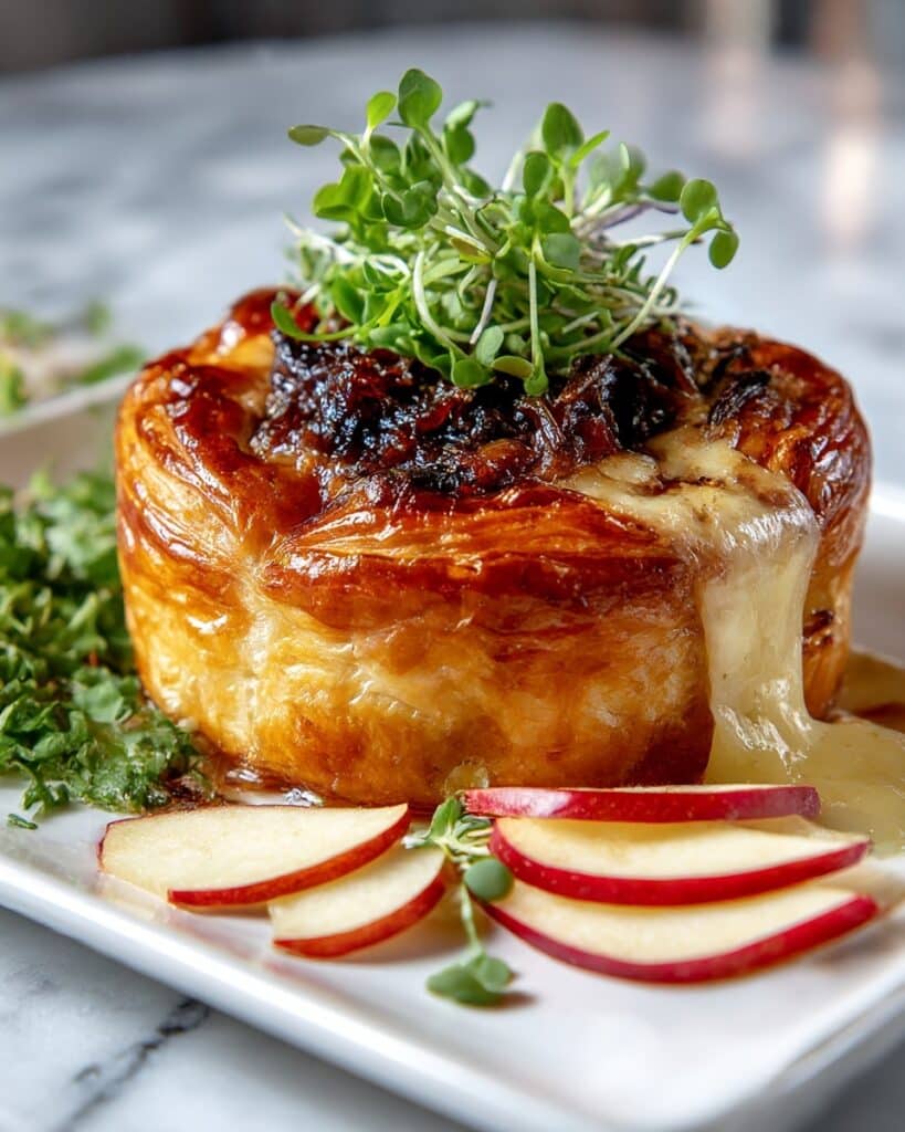 Puff Pastry Baked Brie with Caramelized Onions Recipe