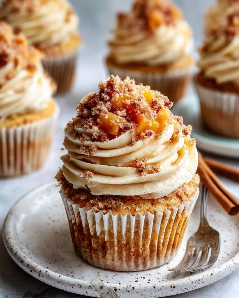 Peach Cupcakes with Spiced Buttercream, Peach Jam Filling, and Streusel Crumbs Recipe