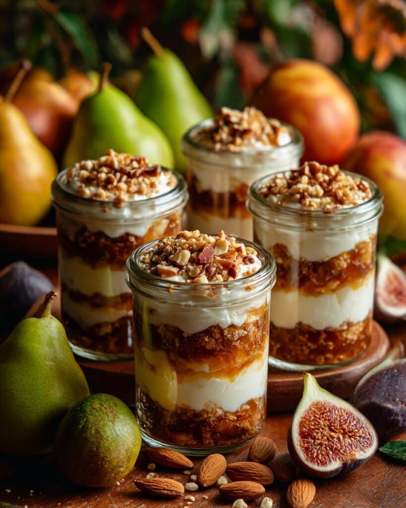 Crème de Poire à l’Amande sur Compotée de Figues & Crumble aux Noix Recipe