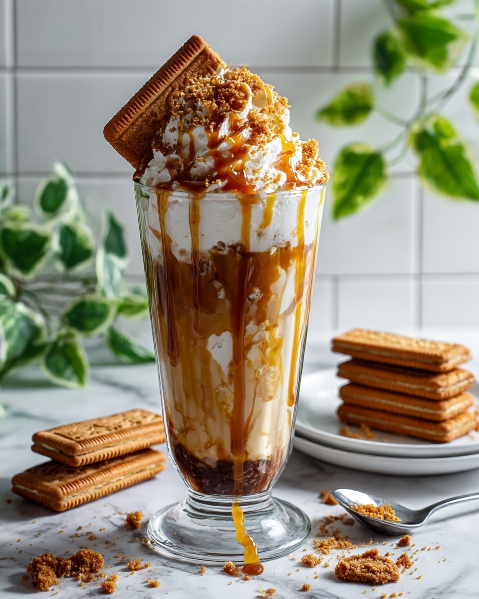 A clear glass cup holds a small amount of dark coffee at the bottom, showing smooth, shiny black liquid with slight reflection. The cup has a ridged texture and a clear handle on the right side. Underneath, a stack of three rectangular golden brown cookies with visible grain and rough texture rests on a white marbled round surface. A silver spoon is placed behind the cup on the surface. In the background, there is a blurred white tile wall and a bit of blurred green plant on the left. Photo taken with an iphone --ar 4:5 --v 7