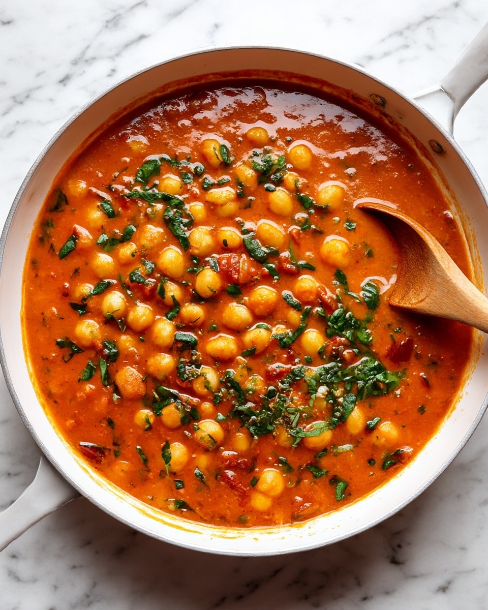 A white pan filled with thick orange sauce that has a smooth and slightly chunky texture. Inside the sauce, there are many small, soft, white chunks evenly spread throughout, some with a light golden color on the edges, giving a toasted look. Small bits of herbs and possibly diced tomatoes add dark green and red spots scattered inside the sauce. A wooden spoon with a light brown handle sits on the right side of the pan, partially submerged in the sauce, resting on the edge of the pan. The pan is placed on a white marbled surface. photo taken with an iphone --ar 4:5 --v 7