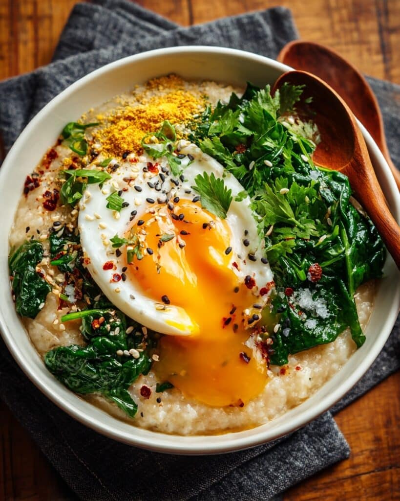Savory Oatmeal with Egg, Spinach & Nutritional Yeast Recipe