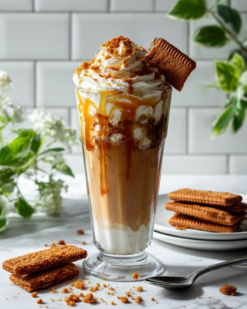 Latte Spéculoos with Whipped Cream and Biscuit Garnish Recipe