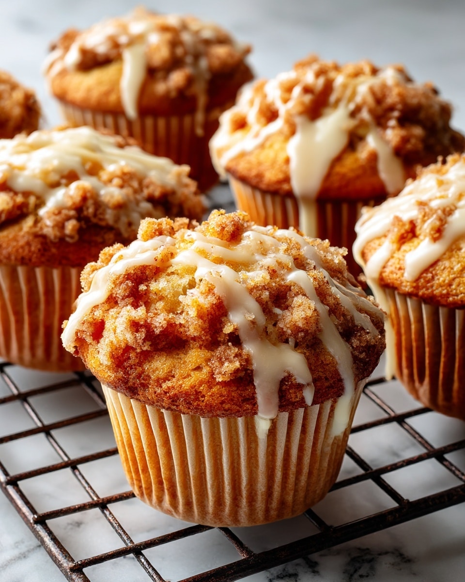 A white vintage-style plate filled with about ten carrot cake muffins, each topped with a golden-brown crumbly oat streusel that looks crunchy and textured. The muffins are in white paper liners, showing a light orange-brown cake beneath the streusel. The plate rests on a white marbled surface with a soft blue cloth partially underneath, and a couple of fresh orange carrots placed in the background. The overall look is warm and inviting, with a close-up view focusing on the muffins' crumbly tops and moist cake underneath. photo taken with an iphone --ar 4:5 --v 7