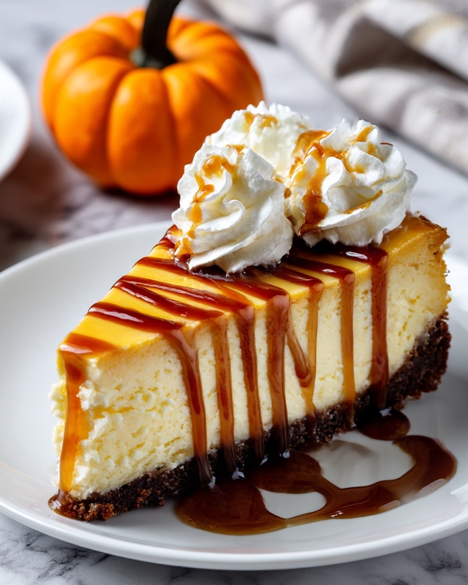 A square slice of a dessert with two visible layers sits on a white plate with small brown speckles; the bottom layer is a dense, crumbly golden brown crust, while the top layer is a thick, smooth, pale orange filling. On top, there is a swirl of white whipped cream sprinkled with tiny bits of crushed crumbs. The background shows soft, warm colors including a small pumpkin and an orange candle, all placed on a white marbled surface. photo taken with an iphone --ar 4:5 --v 7