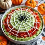 Halloween Guacamole with Sour Cream Spiderwebs Recipe