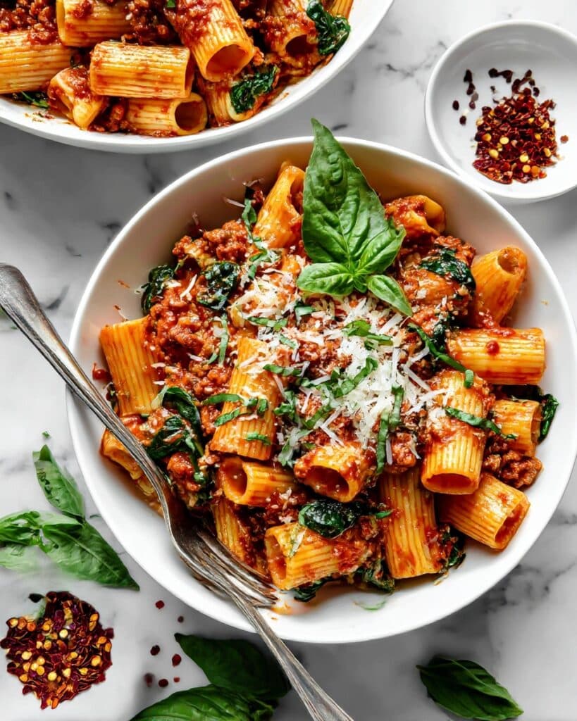 Spicy Rigatoni with Meat Sauce Recipe