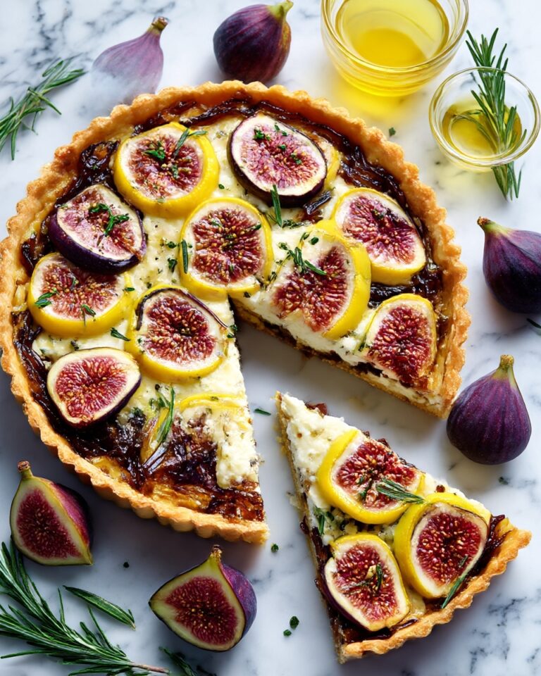 Fig and Goat Cheese Tart with Caramelized Onions, Fresh Figs, and Honey Recipe