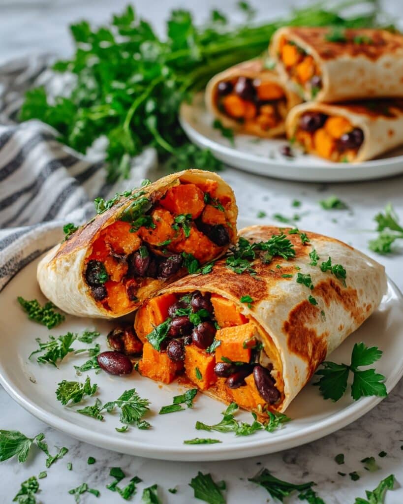 Black Bean Sweet Potato Burritos with Avocado Cream Recipe