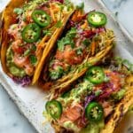 Hot Honey Salmon Tacos with Bell Pepper Slaw Recipe