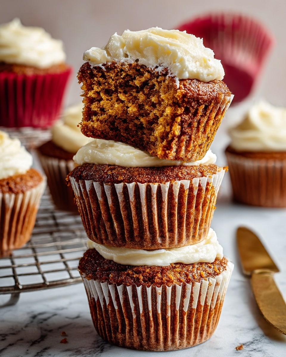 The image shows nine muffins with two layers: a brown bottom cake layer with a baked texture and a soft, creamy white topping layer. The muffins are in red and brown paper cups and placed on a black wire rack over a white marbled surface. Two muffins are out of paper cups and placed directly on the surface, one of which is cut in half, revealing the soft texture inside. A gold butter knife with some white spread on it lies next to the cut muffin. The background is a light blue color. photo taken with an iphone --ar 4:5 --v 7